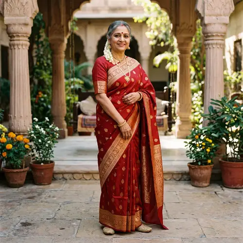 Elegant Indian Lady in Traditional Red Saree