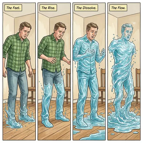 Transformation into Water - Surreal Scene Illustration