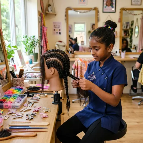 Young South Asian Girl Creating Intricate Hairstyles