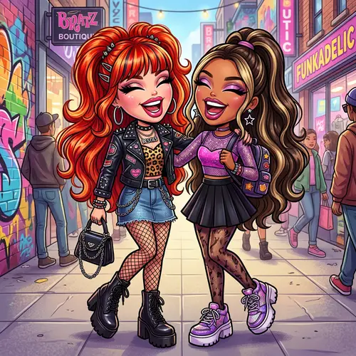 Best Friends Embracing Bratz-Inspired Fashion Laughter