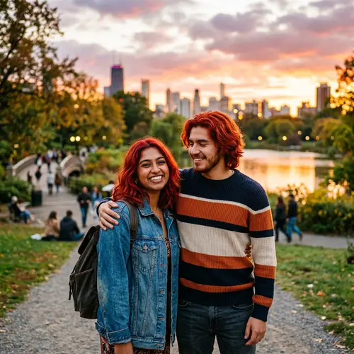 Joyful Friendship: South Asian Female & Hispanic Male in City Park