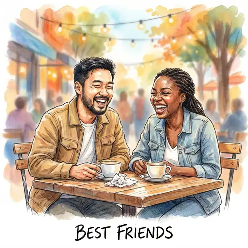 Heartwarming Illustration of Diverse Best Friends Laughing Joyfully