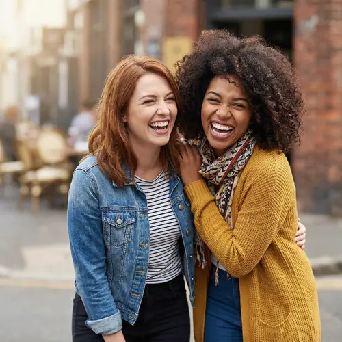 Heart-Warming Friendship: Redhead & Curly-Haired Best Friends Laughing Together