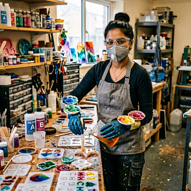 Pouring Polyurethane Resin: Colorful Workshop with Smiling Girl and Molds