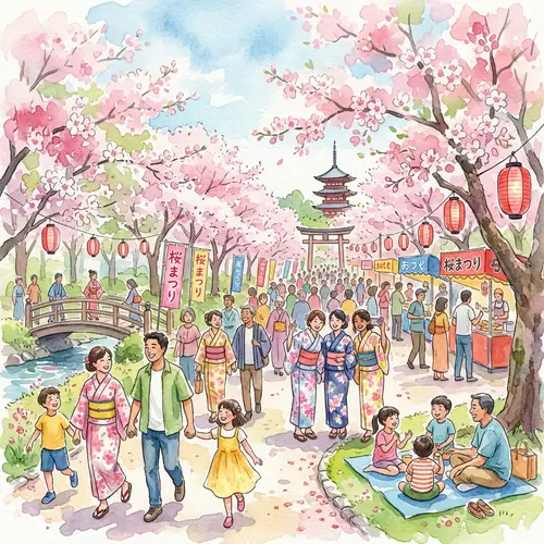 Cherry Blossom Festival Watercolor Painting