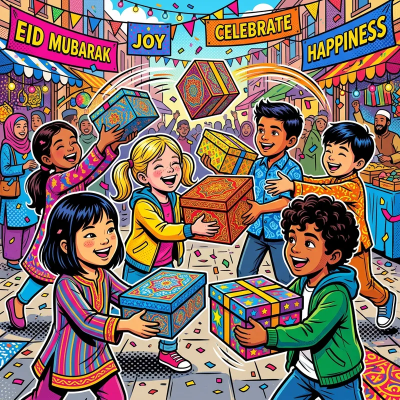 Vibrant Gift Box Exchange - Diverse Children Pop Art Vibrant Gift Box Exchange - Diverse Children Pop Art