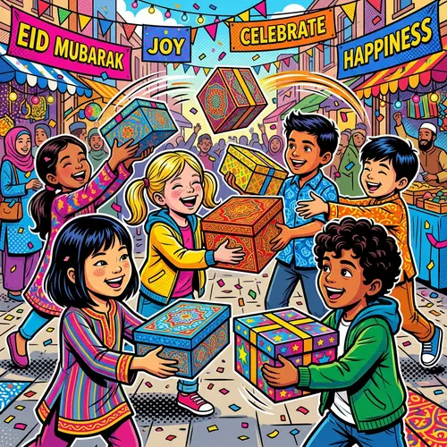 Colorful Islamic Gift Box Exchange | Excited Children Pop Art