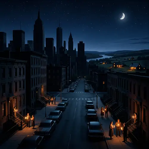 Impact of Global Power Outage: Dark Skyscrapers & Candlelit Streets