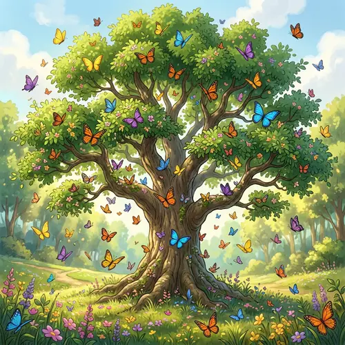 Animated Tree with Colorful Butterflies