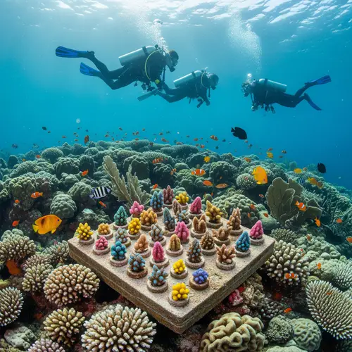 Thriving Artificial Coral Block & Underwater Life