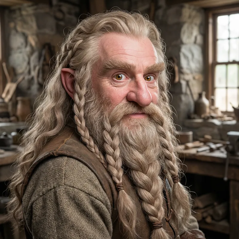 Ethereal Dwarf with Wavy Hair and Elaborate Braids