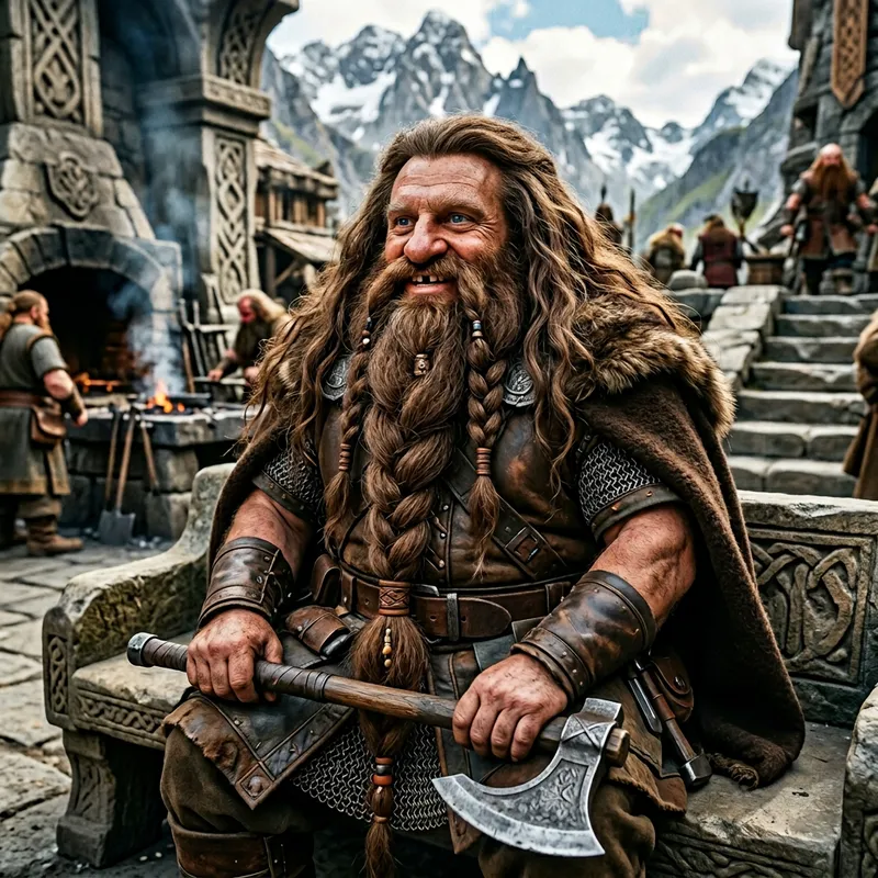 Unique Dwarf Character with Long Chocolate Hair