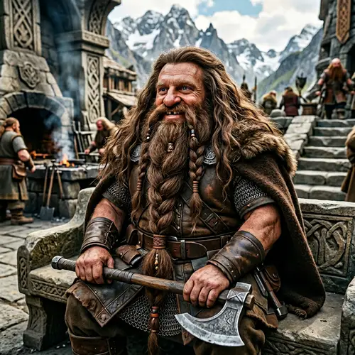 Unique Dwarf Character with Long Chocolate Hair