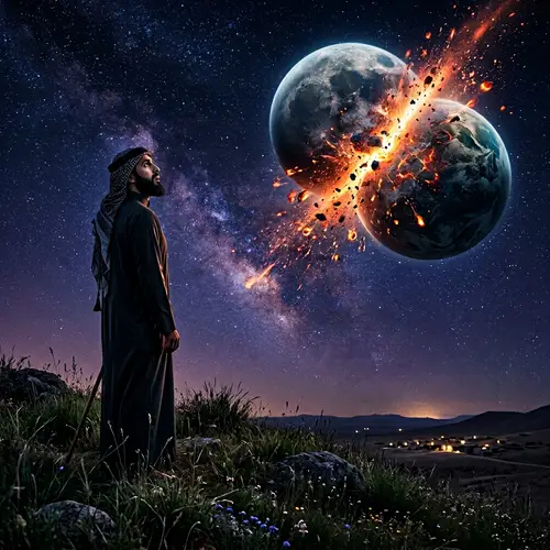 Cosmic Collision on Grassy Hill - Stunning Starlit Silhouette