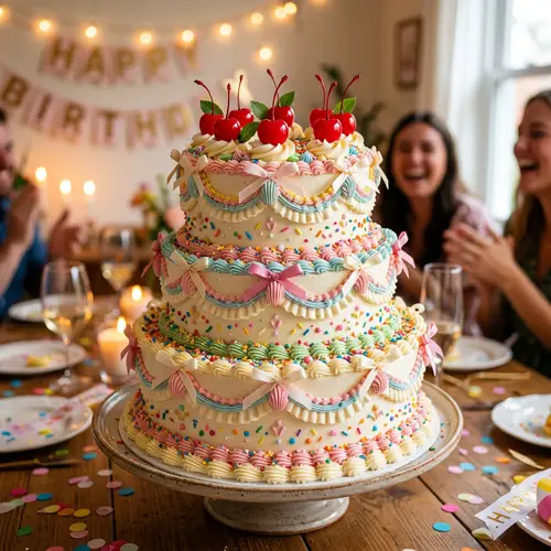 Whimsical Vintage Tiered Birthday Cake