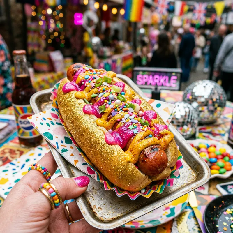Glittery Hotdog with Colorful Toppings Glittery Hotdog with Colorful Toppings