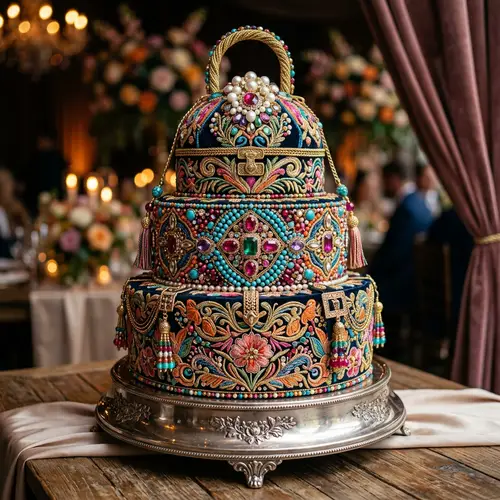 Luxury Embroidered Cake with Gemstones