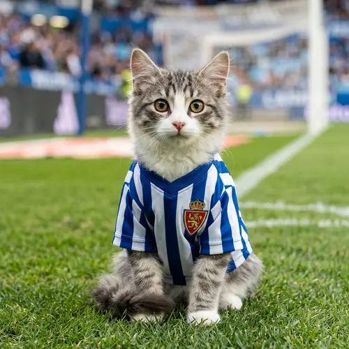 Cute Cat in Zaragoza FC Jersey | Football Club Kitty