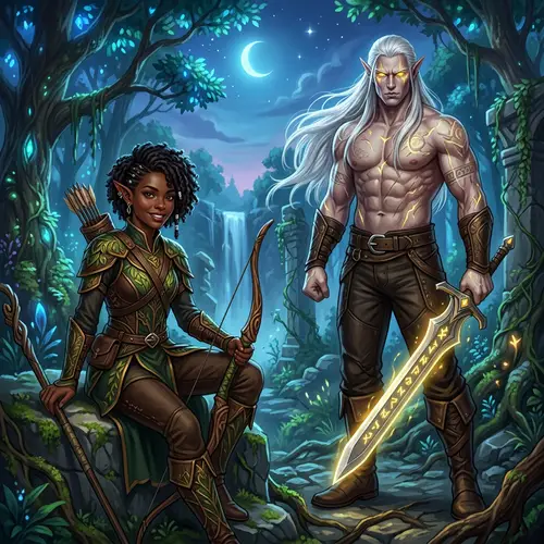 Black Elf with Short Hair Female & Tall Pale Elf with Yellow Eyes