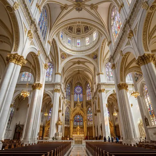 Awe-Inspiring Sanctuary with Serene Atmosphere and Stained Glass Designs