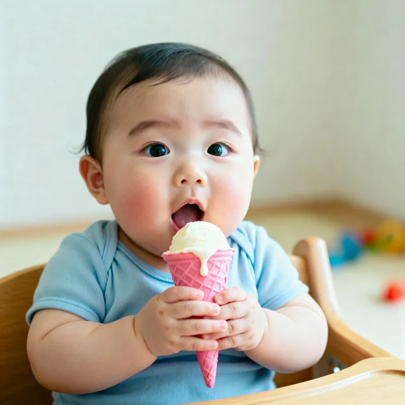 Adorable Baby Enjoys Ice Cream Treat