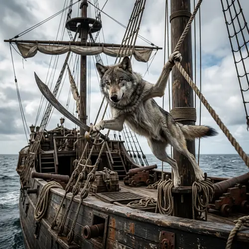 One-Eyed Wolf's Daring Leap from Pirate Ship