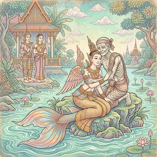 Thai Traditional Fine Art: Vivid Pastel-Colored Image from the 1220s