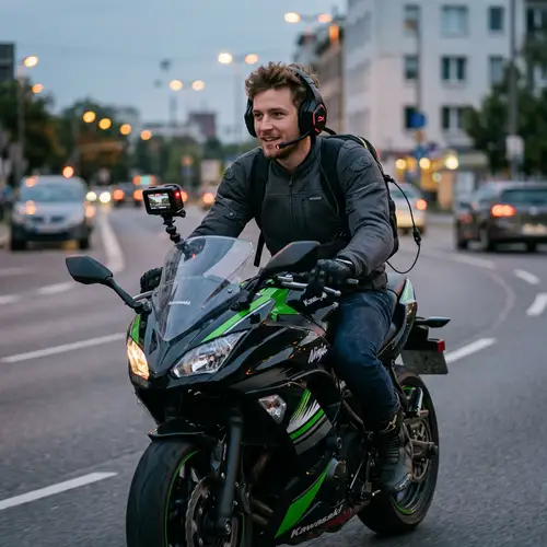 Streamer Riding Motorcycle - Live Streamer with Gaming Headset