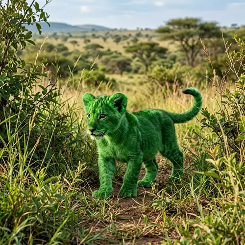 Unique Green Baby Lion: Quaint Wilderness Explorer