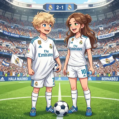 Cute Anime Boy and Girl in Real Madrid Jersey - Fan Art