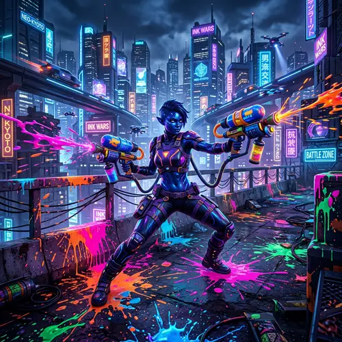 Futuristic City Battle with Dual Squelchers | Splatoon 3 Concept