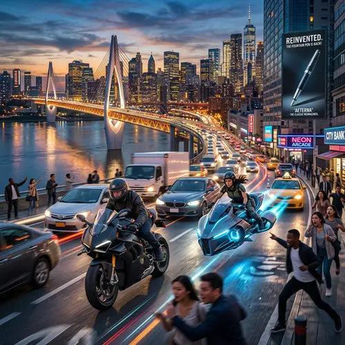 Urban Action Thrills - Motorcycle vs. Hovercraft