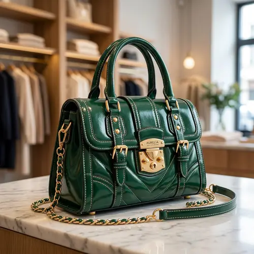 Designer-Style Faux Leather Handbag with Golden Embellishments