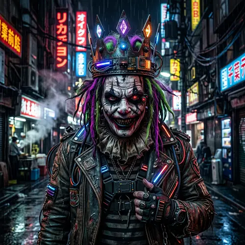 Creepy Cyberpunk Clown: Photorealistic Art