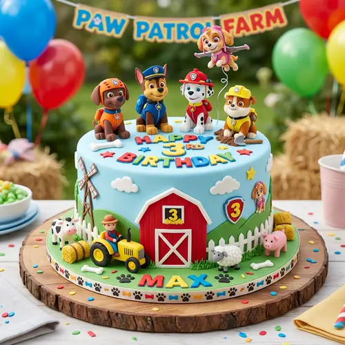 Paw Patrol and Farm Cake for 3rd Birthday