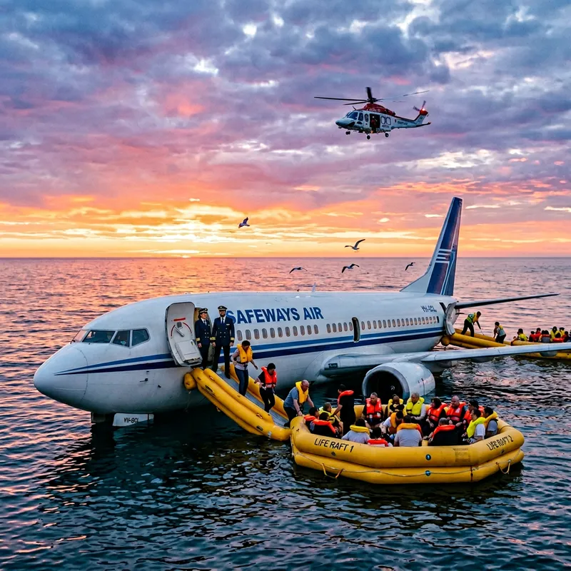 Airplane Emergency Landing on Ocean: A Rescue Scene