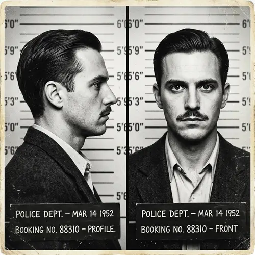 Vintage Black and White Mugshot with Height Chart
