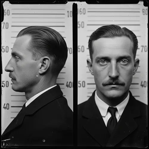 Vintage Black and White Mugshot with Height Chart