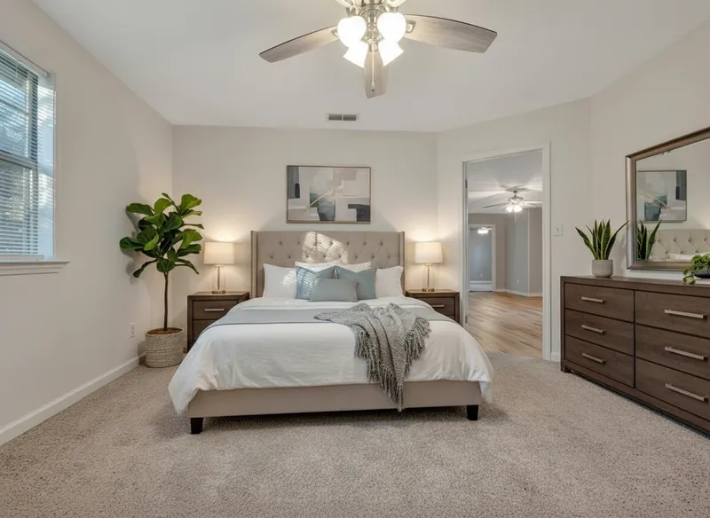 Cozy Modern Master Bedroom Staging for MLS Listing