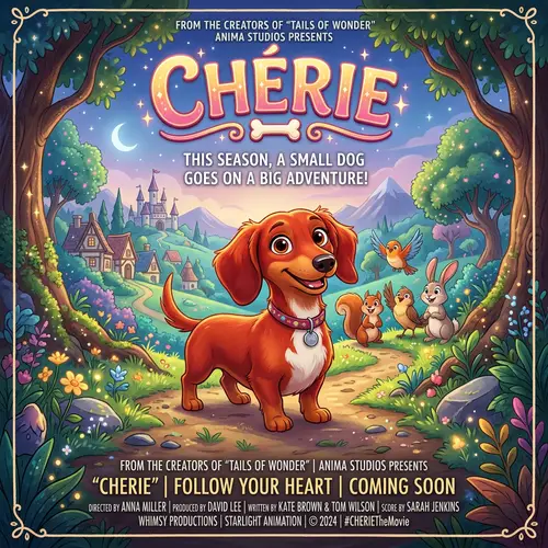 Female Red Dachshund Movie Poster | Cherie Pixar-Style Animation