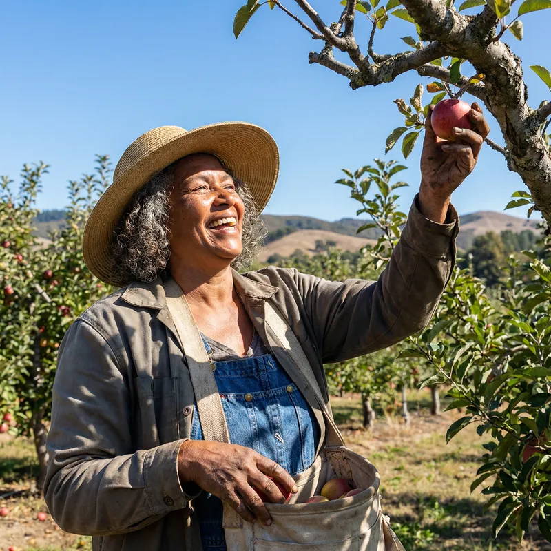 Handpicking Fresh Fruit with a Smiling Woman