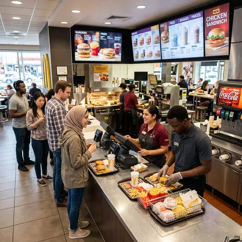 Vibrant Fast Food Restaurant Scene | Diversity and Energy Captured