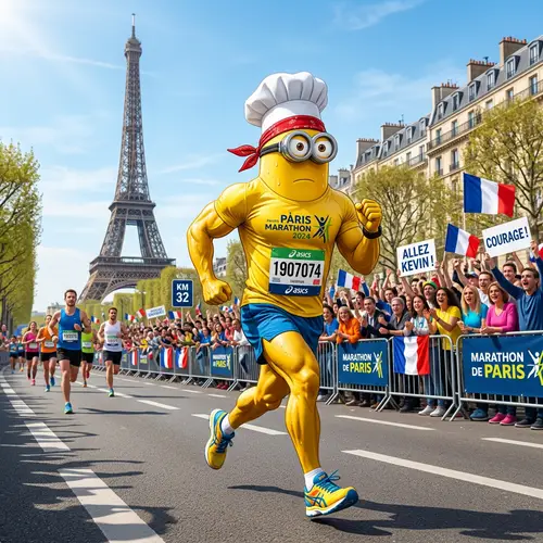 Muscular Minion Chef Runs Marathon in Paris