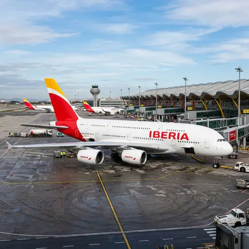 A380 Airplane with Iberia Airlines Livery