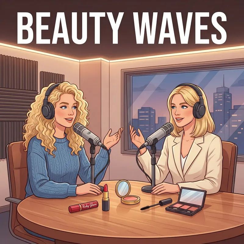 Blonde Girls Podcasting in Cosmetics-Styled Radio Studio
