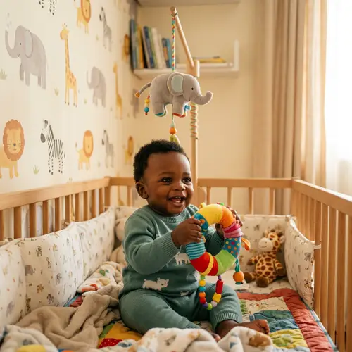 Congolese Baby Playing with Multi-Colored Toy