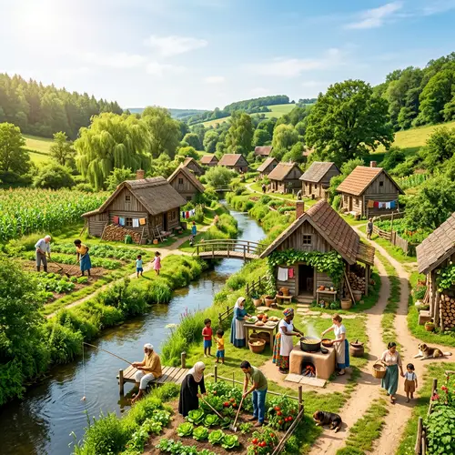 Rural Landscape with Diverse Community Activities