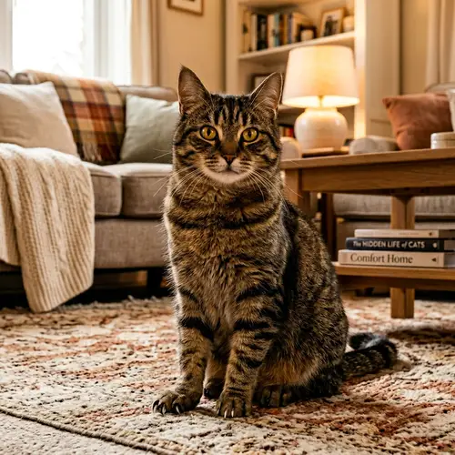 Sleek Domestic Cat with Soft Fur | Home Interior Background