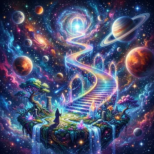 Ethereal Landscape: Multicolored Planets and Stars