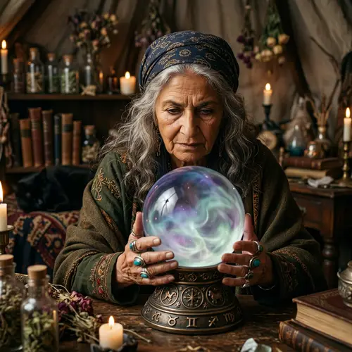 Seer Gazing into a Fortune Globe